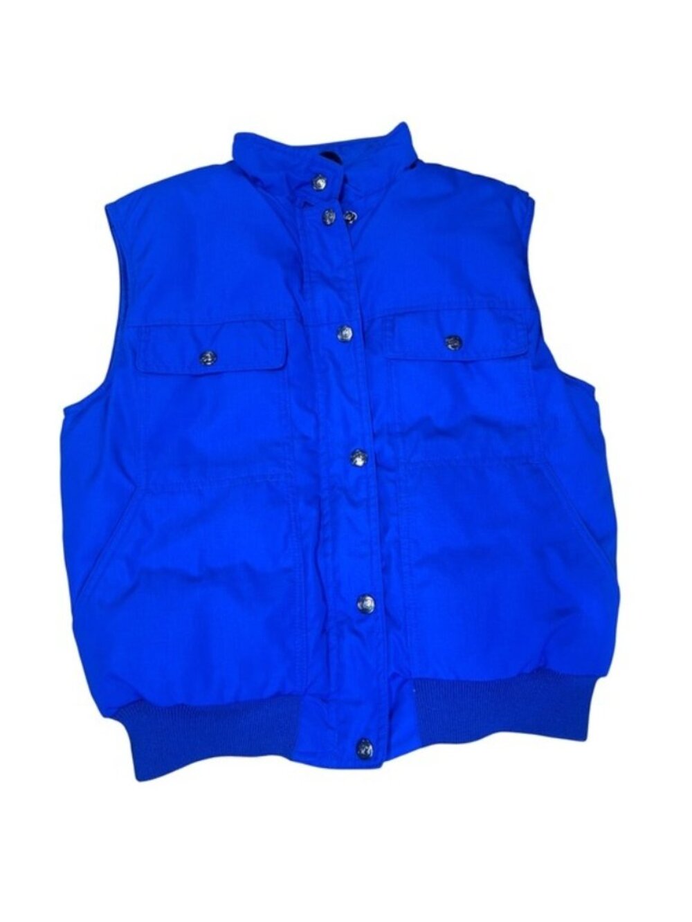 Royal Blue Sleeveless Insulated Vest With Snap Buttons & Pockets - Size S